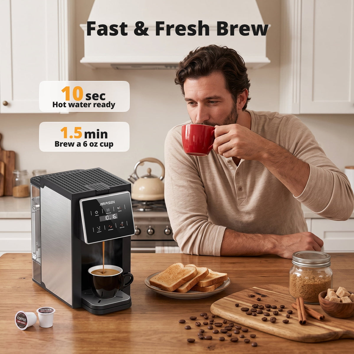 Garly Kitchen 3-in-1 Single Serve Coffee Maker with Grinder