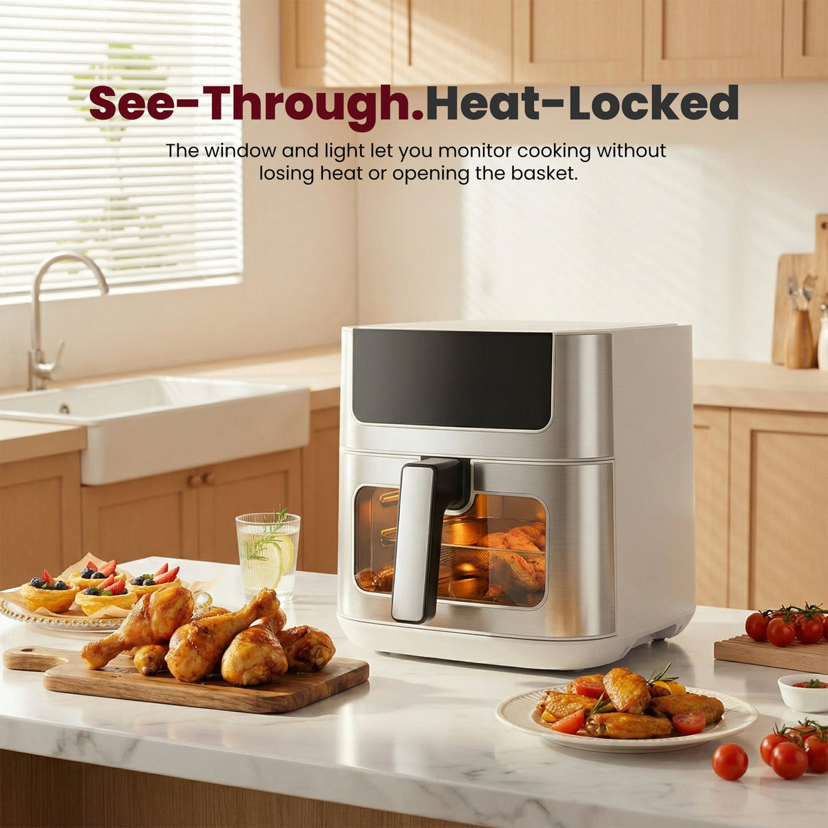 Garly Kitchen EDX 6-Qt Stainless Steel Air Fryer with Digital Touchscreen, 1500W, 8 Presets