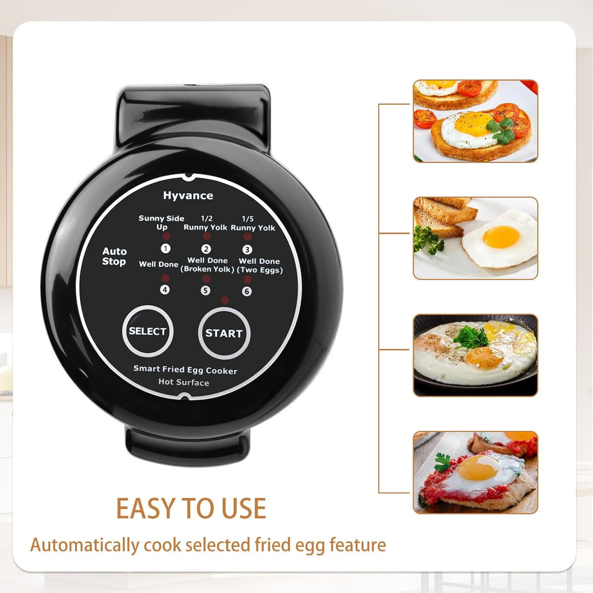 Garly Kitchen Smart Fried Egg Cooker, Automatic Sunny-Side & Over-Easy (Black)