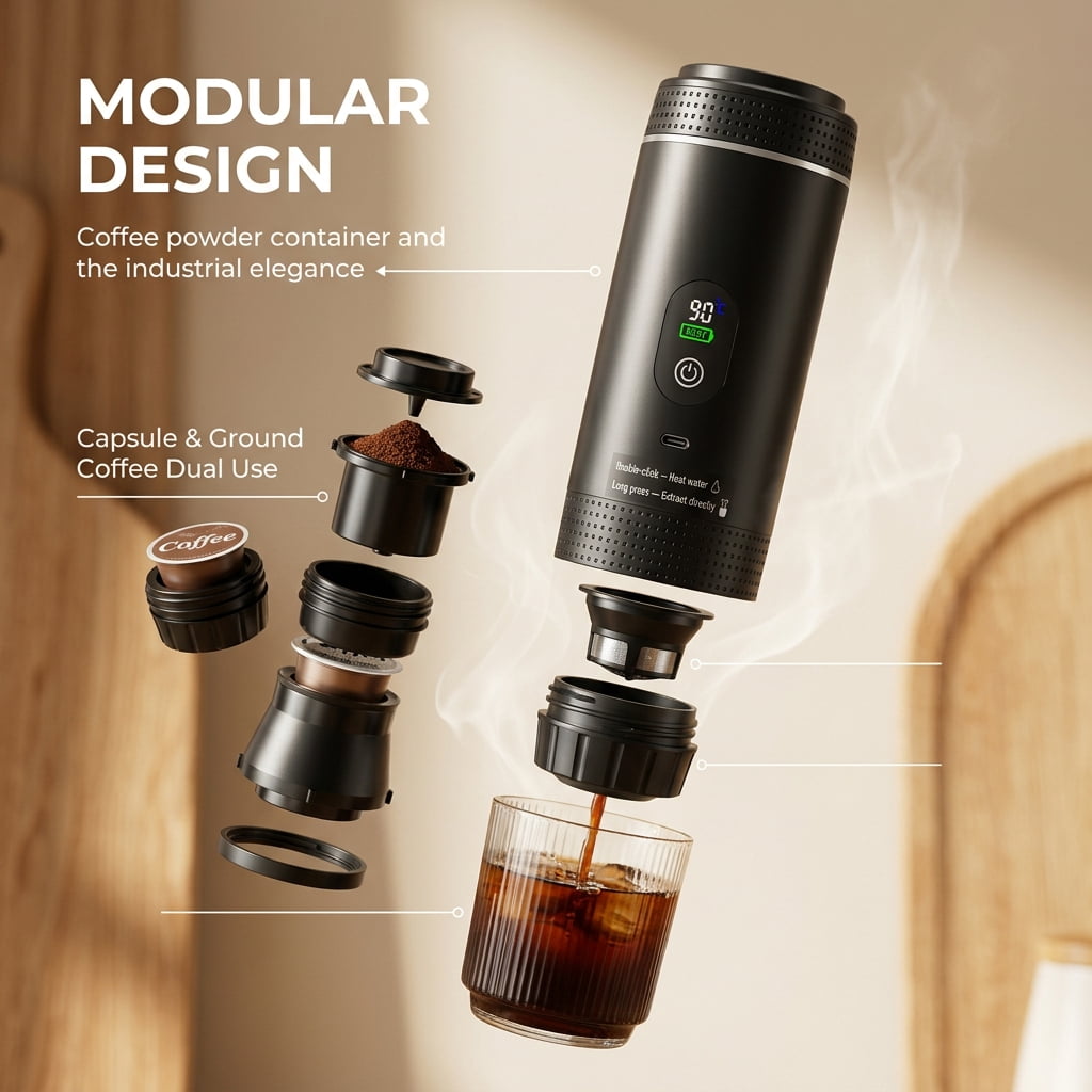 Garly Kitchen Doulami Rechargeable Cordless Portable Coffee Maker for Travel & Camping