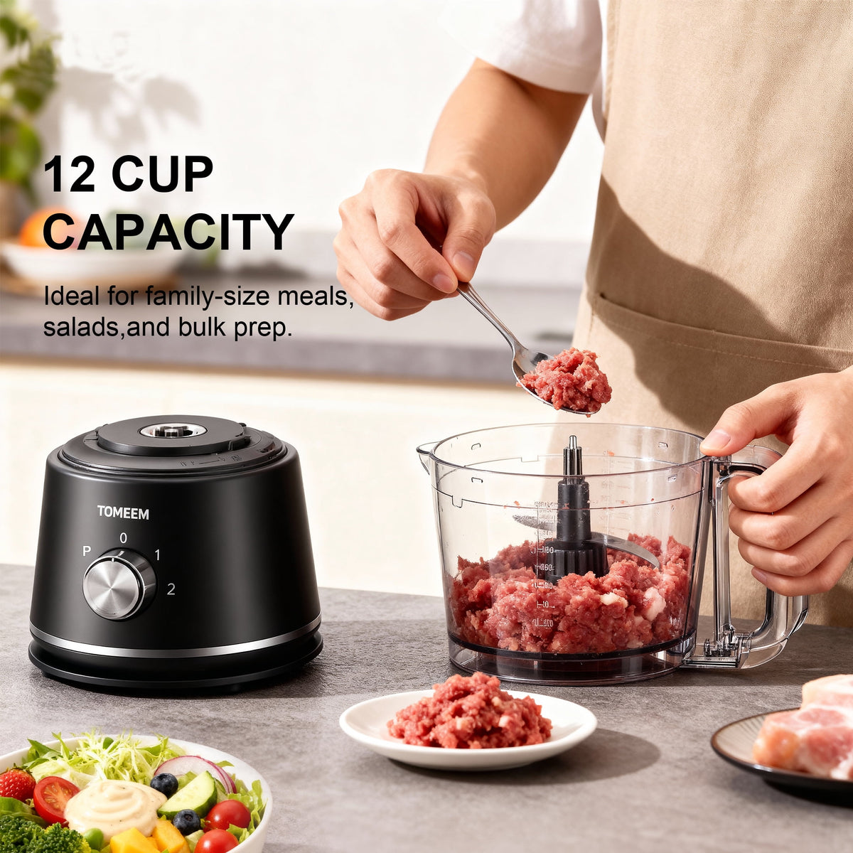 Garly Kitchen Food Processor 600W, 12-Cup, 2-Speed Pulse Chop Slice Knead