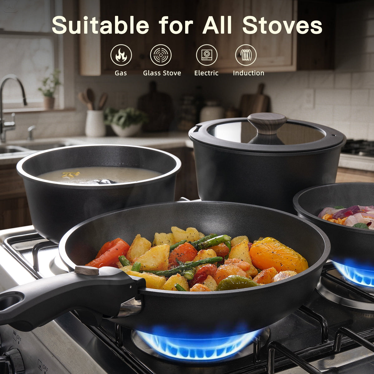 Garly Kitchen 20-Piece Pots and Pans Set, Nonstick Cookware Set with Detachable Handles