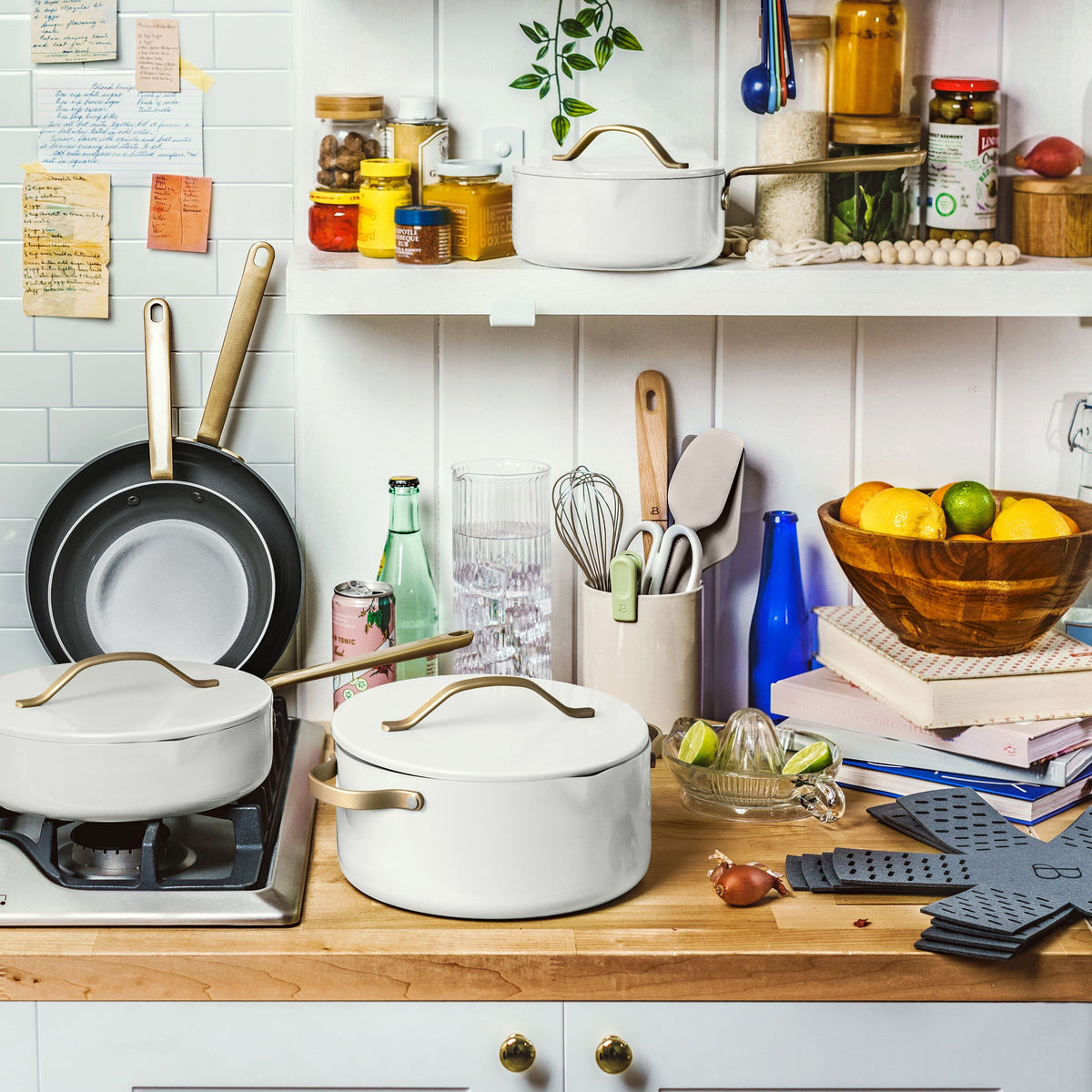 Garly Kitchen 12-Piece Cookware Set, Pots and Pans with Strainer Lids and Ceramic Nonstick Coating