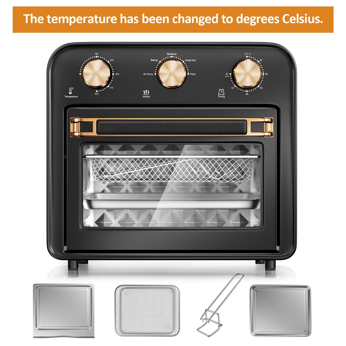 Garly Kitchen 5-in-1 Air Fryer Toaster Oven Countertop, 1300W 17-Qt, 4-Slice Convection Ovens Combo