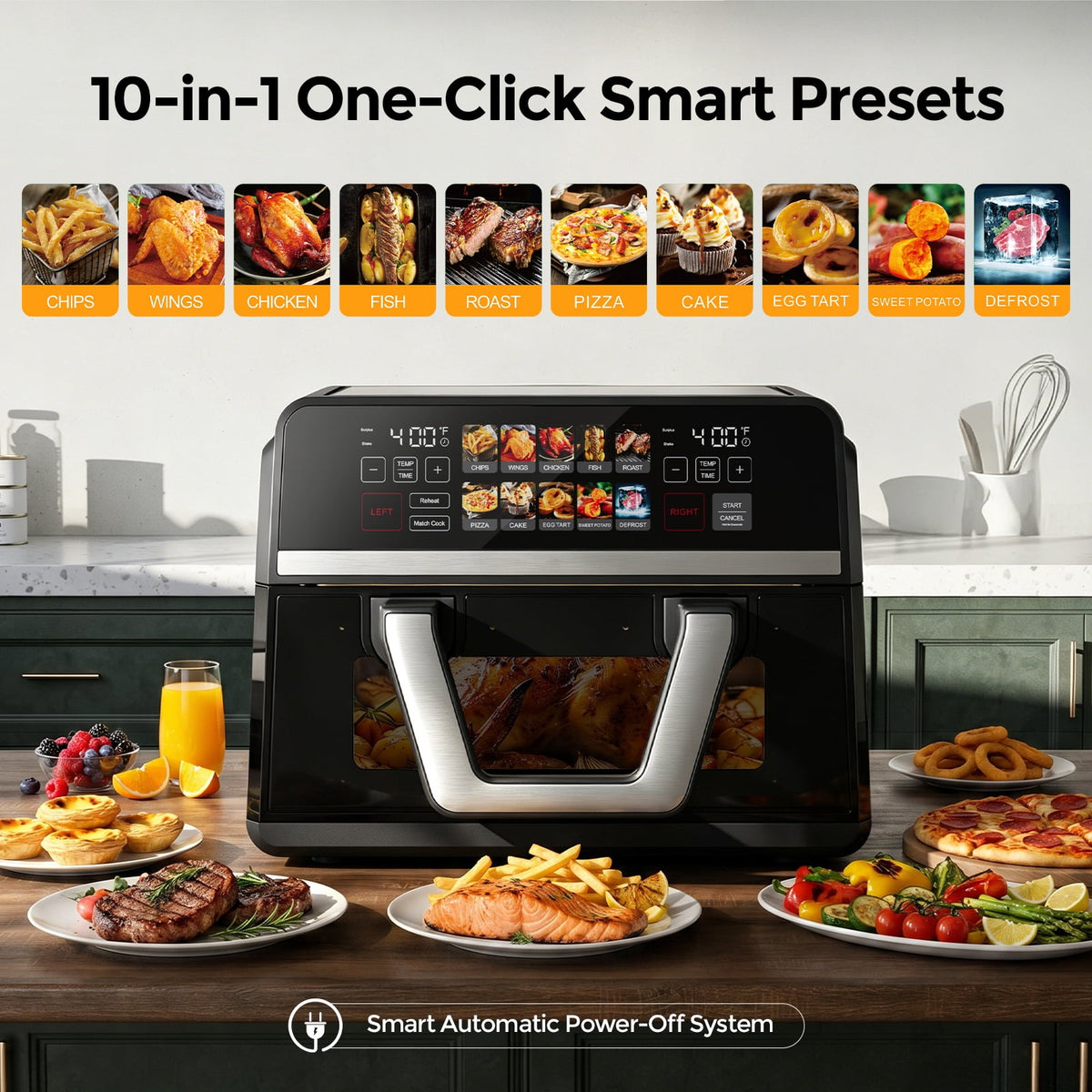 Garly Kitchen 11-Qt Dual Basket Air Fryer Oven, Digital Control, View Window