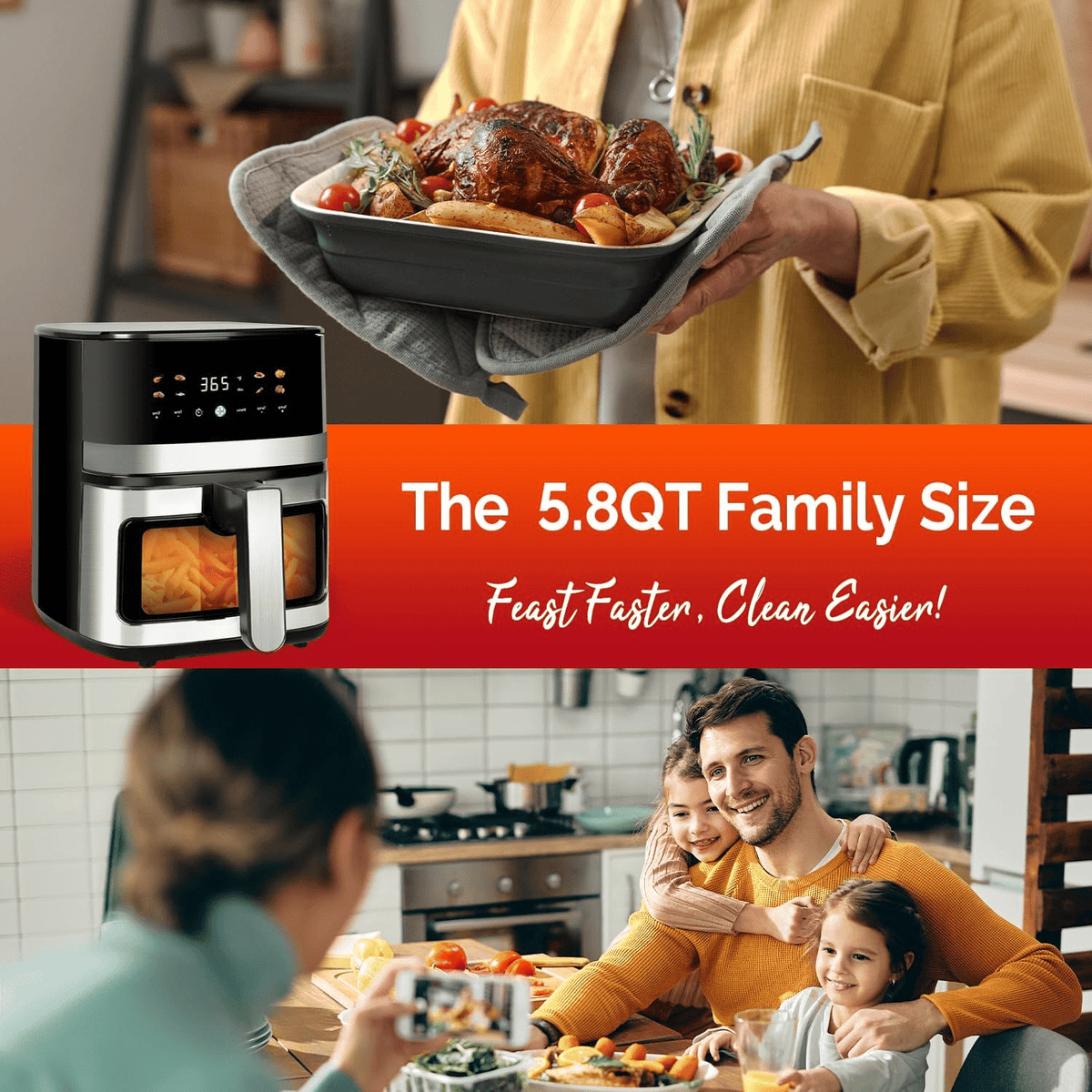 Garly Kitchen 5.8-Qt Air Fryer, 8-in-1 Touch Screen with View Window, Ideal Kitchen
