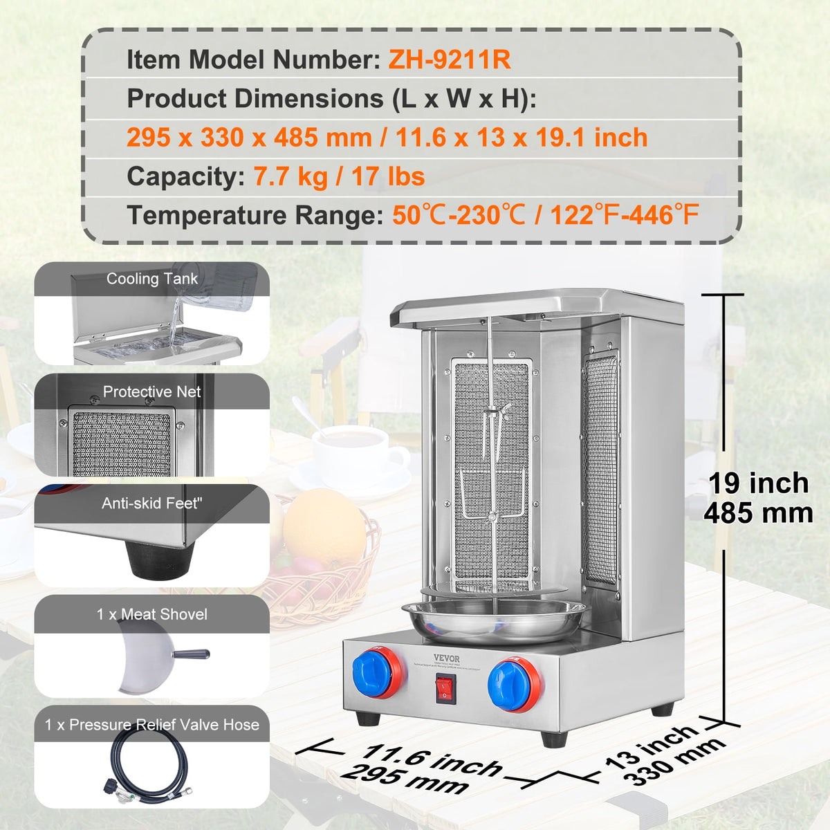 Garly Kitchen Shawarma Grill Machine, 13 lbs Capacity, Chicken Shawarma Cooker Machine with 2