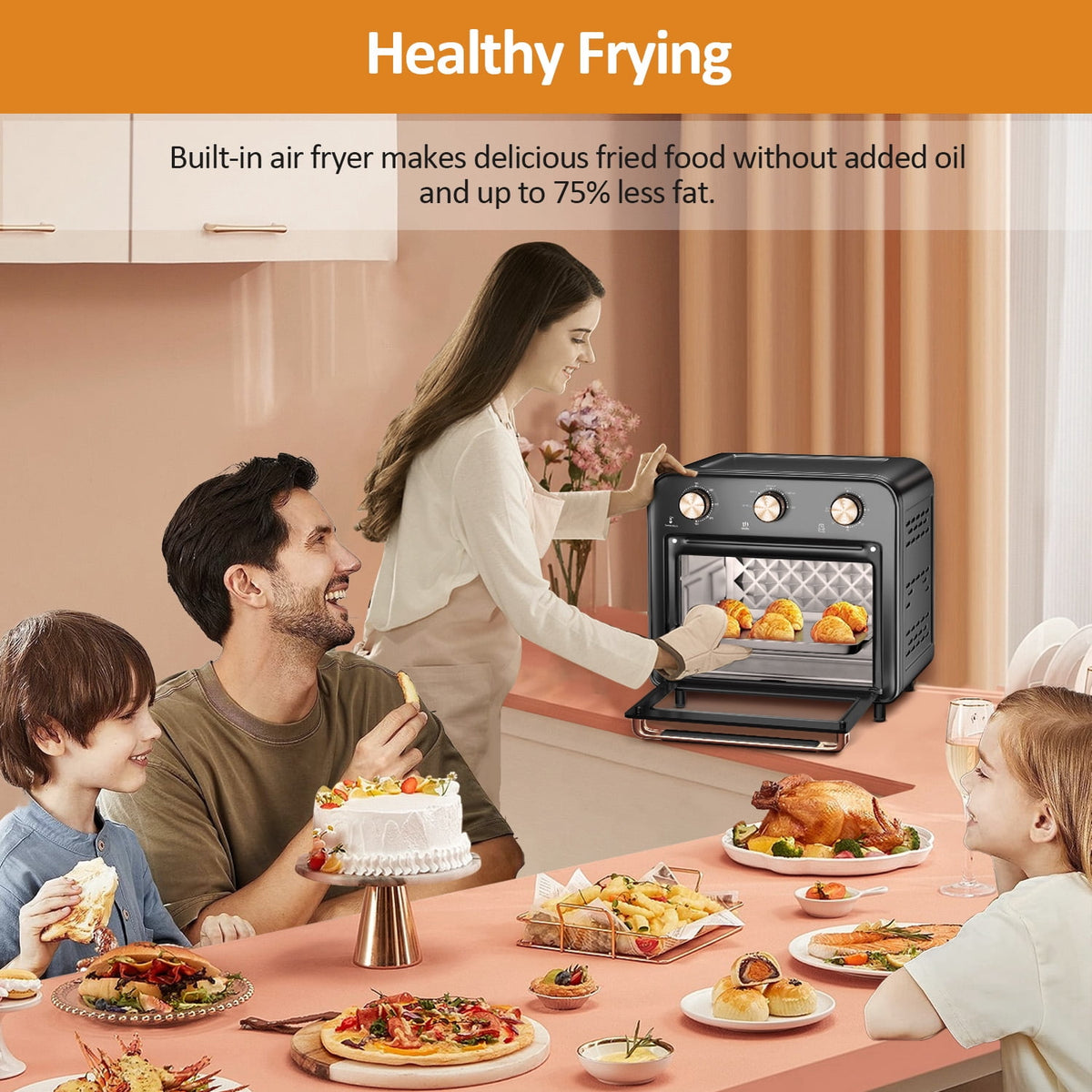 Garly Kitchen 5-in-1 Air Fryer Toaster Oven Countertop, 1300W 17-Qt, 4-Slice Convection Ovens Combo