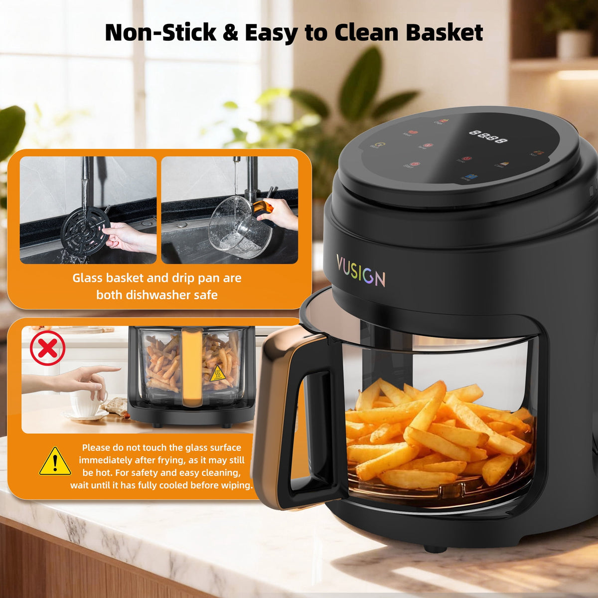 Garly Kitchen Air Fryer, 5-Qt Glass Air Fryer with Max 410°F, LED Digital Touchscreen