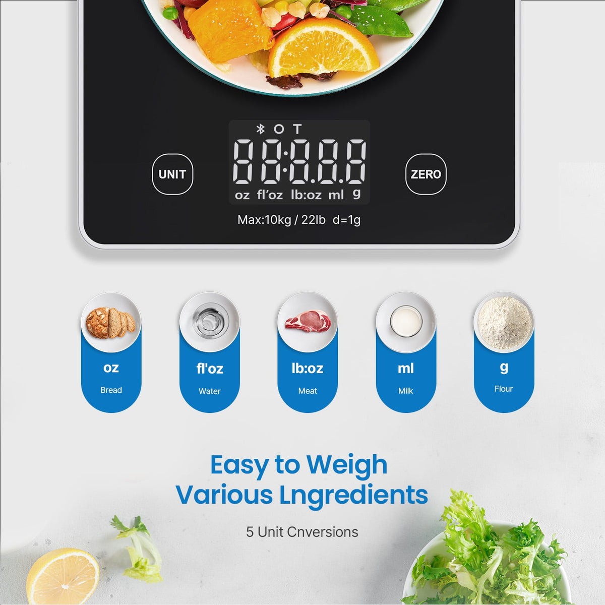 Garly Kitchen Smart Food Scale, Smart Nutrition Scale, Nutrition Calculator 22 lb