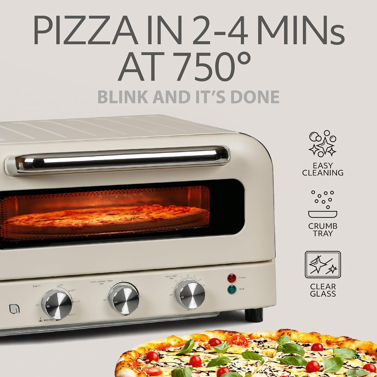 Garly Kitchen Willow 1800W Electric Pizza Oven, White - Indoor Countertop Pizza Maker