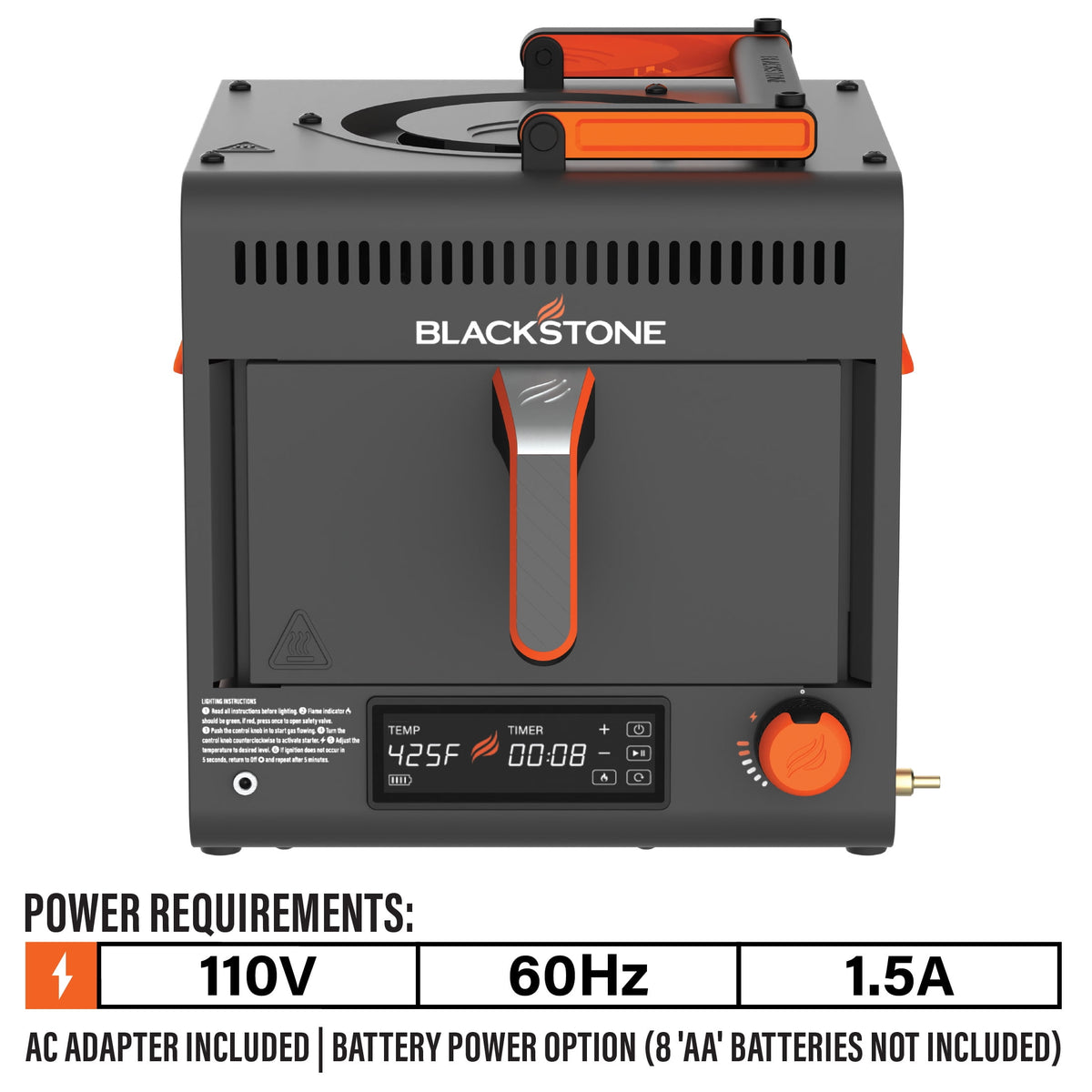 Garly Kitchen Adventure Ready Portable Propane Air Fryer, 4-Qt, Gray & Orange, 18W, 3ft Cord