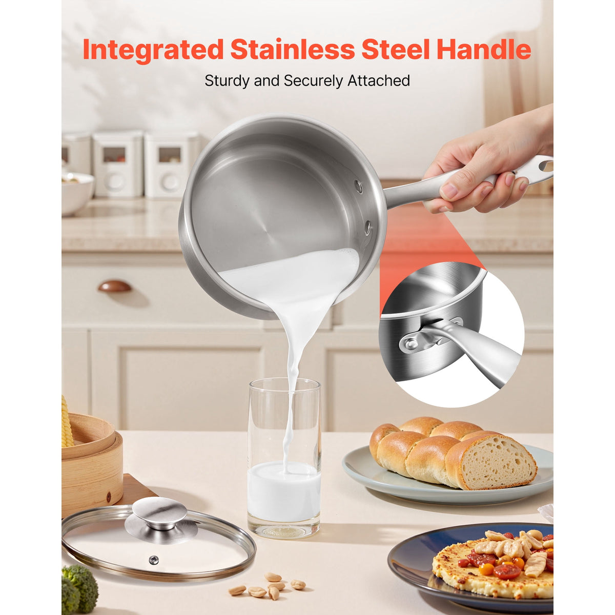 Garly Kitchen 1.5-Qt Stainless Steel Saucepan with Steamer, Multipurpose Sauce Pot with Glass Lid