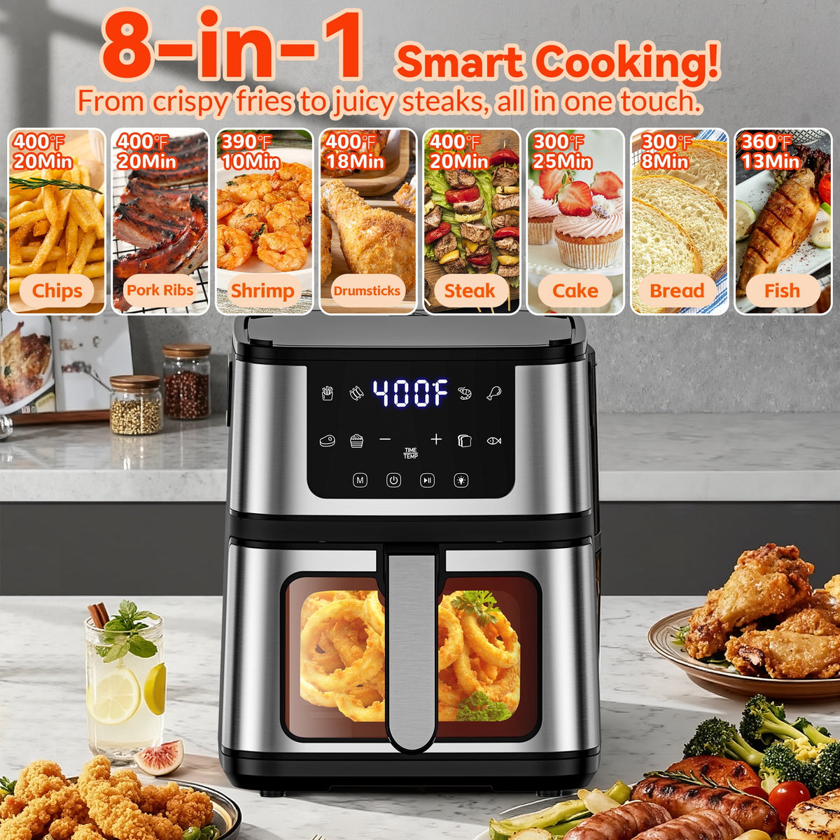 Garly Kitchen 2-in-1 Air Fryer 7.5-Qt Large Capacity Digital Hot Air Oven with Window & Light