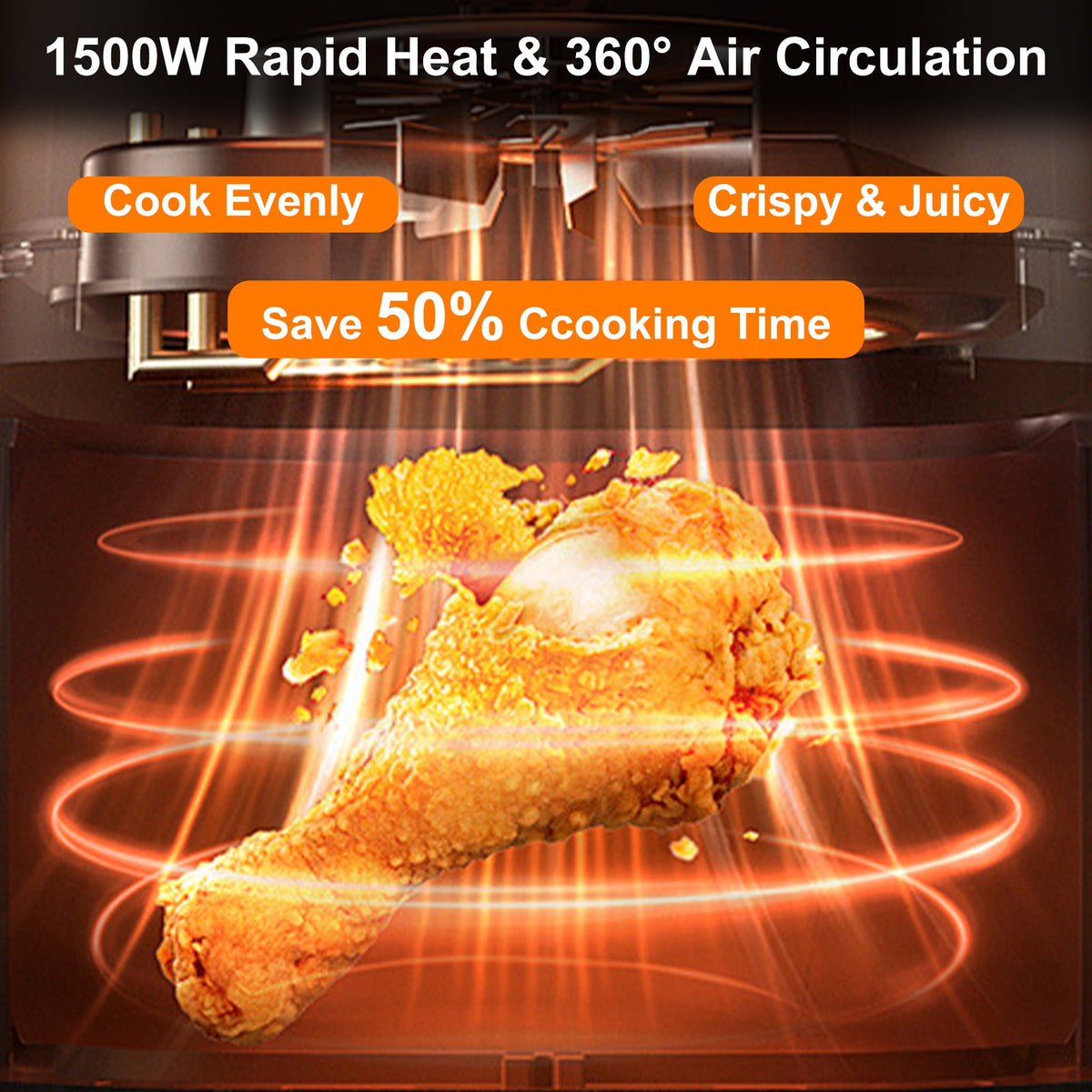 Garly Kitchen 6-Qt Air Fryer, 8-in-1 Electric Hot Oven with Digital LED Touchscreen, View Window