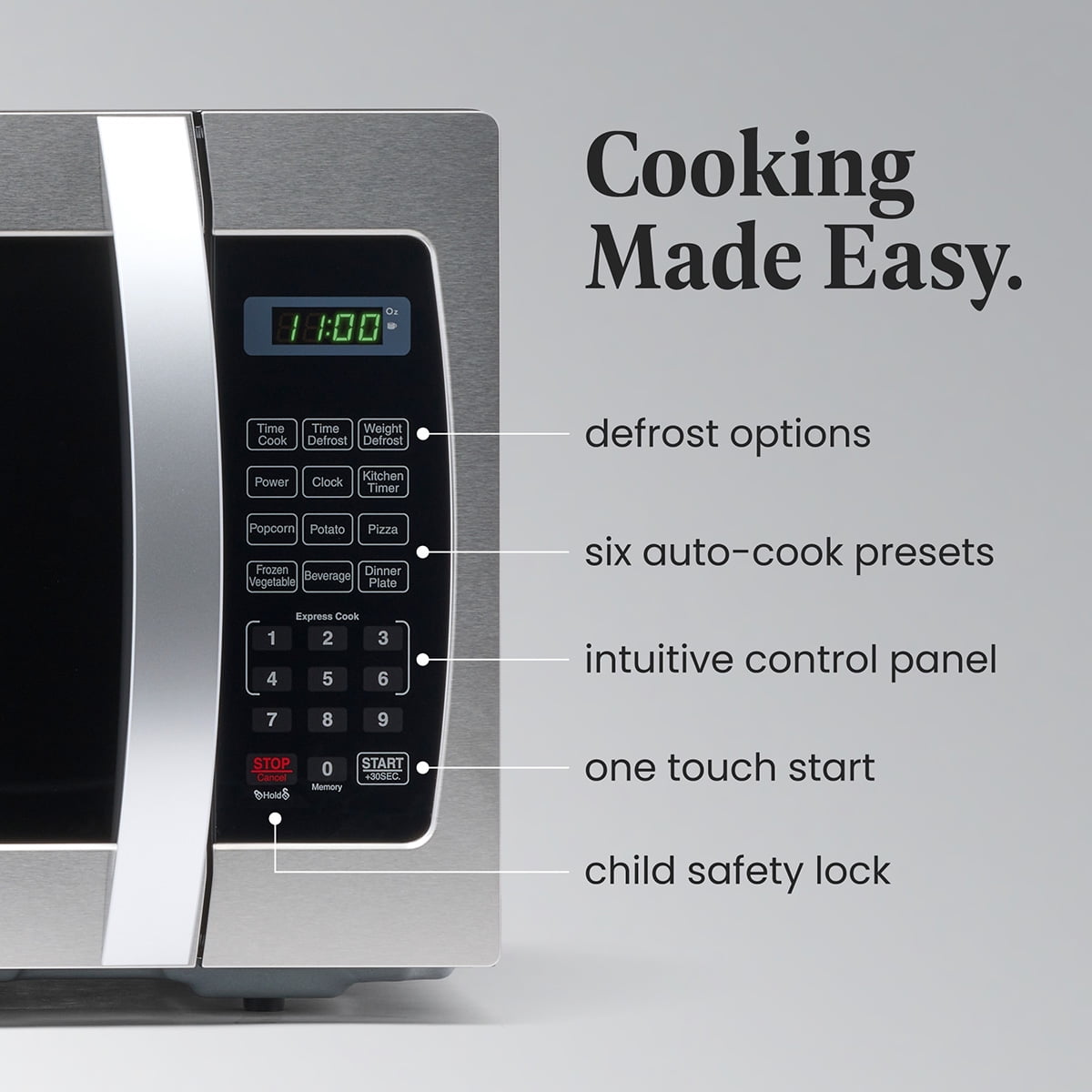 Garly Kitchen 1.3 cu ft Microwave Oven, 1100W Compact Microwave Oven with Smart Sensor