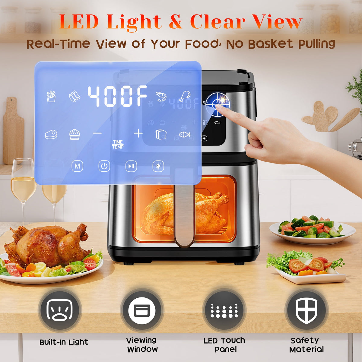 Garly Kitchen 7.5-Qt 10-in-1 Air Fryer Oven with Grill Plate, LCD Digital Control, View Window