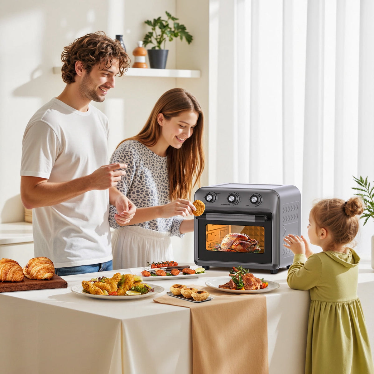 Garly Kitchen 21-Qt Air Fryer Toaster Oven with Convection, 5-in-1 Countertop Cooker, View Window