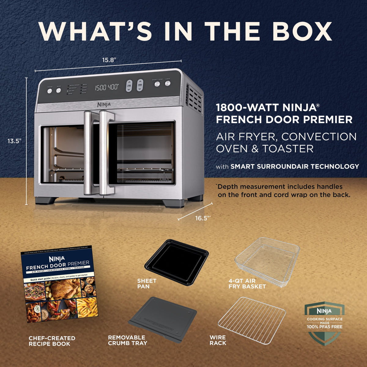 Garly Kitchen French Door 8-in-1 Countertop Oven, with Smart Surroundair Technology and Air Fry