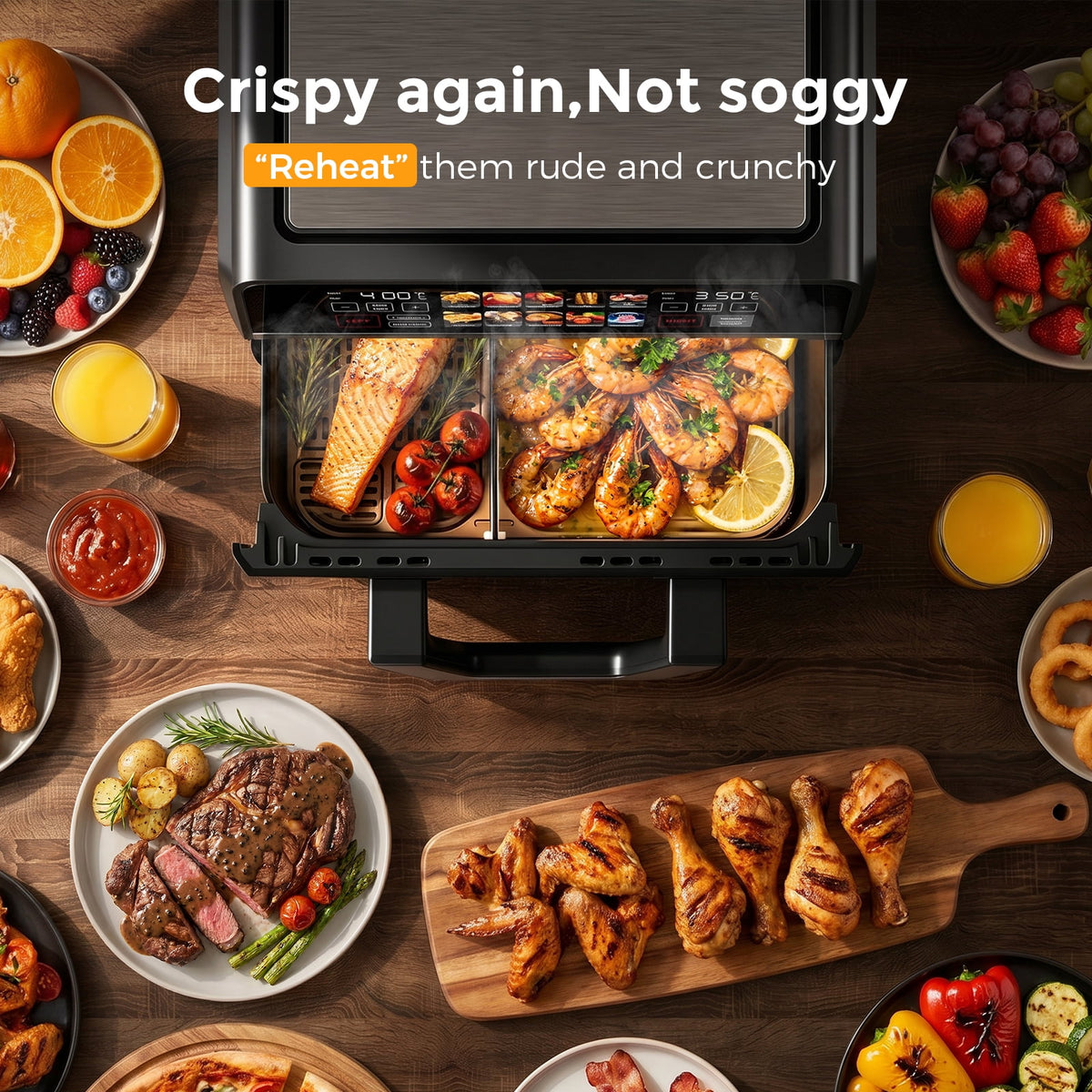 Garly Kitchen 11-Qt Dual Basket Air Fryer Oven, Digital Control, View Window