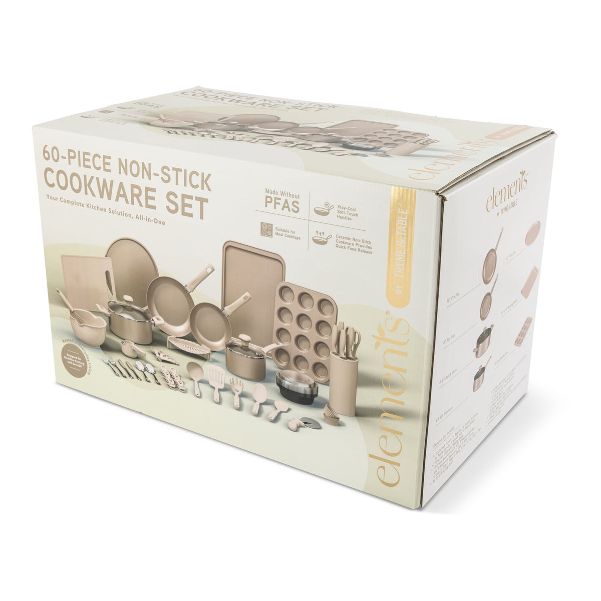 Garly Kitchen Elements by Thyme & Table 60-Piece Ceramic Non-Stick Cookware Set - Dusty Rose