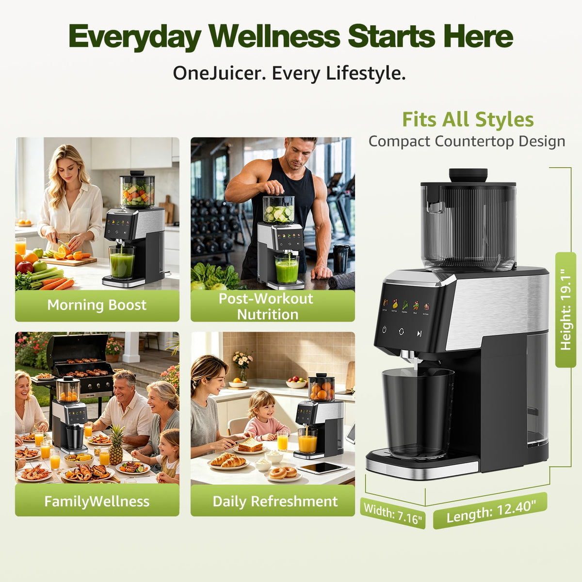 Garly Kitchen Juicer Machine, Touchscreen Cold Press Juicer with 5.4" Wide Feed Chute