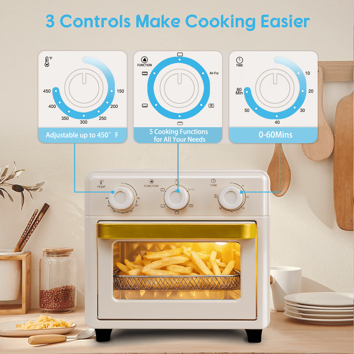 Garly Kitchen 10.6-Qt Air Fryer Toaster Oven, 1000W Air Fryer Oven Combo, 3-Layer Cooking