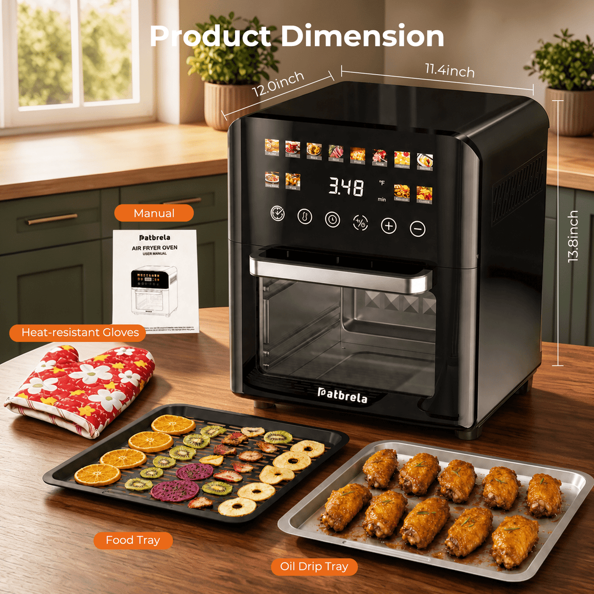 Garly Kitchen 12-Qt Air Fryer Toaster Oven, 24H Delay Start Timer, 12 Preset Menus