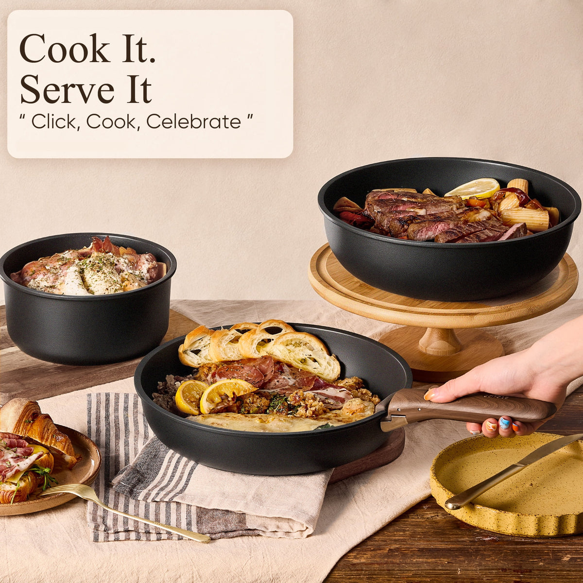 Garly Kitchen 27-Piece Nonstick Cookware Set, Pots and Pans Set with Detachable Handle