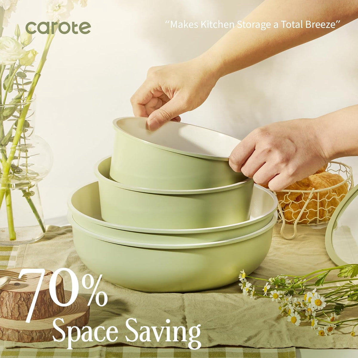 Garly Kitchen 39-Pieces Ceramic Cookware Set, Nonstick Pots and Pans with Floral Detachable Handles