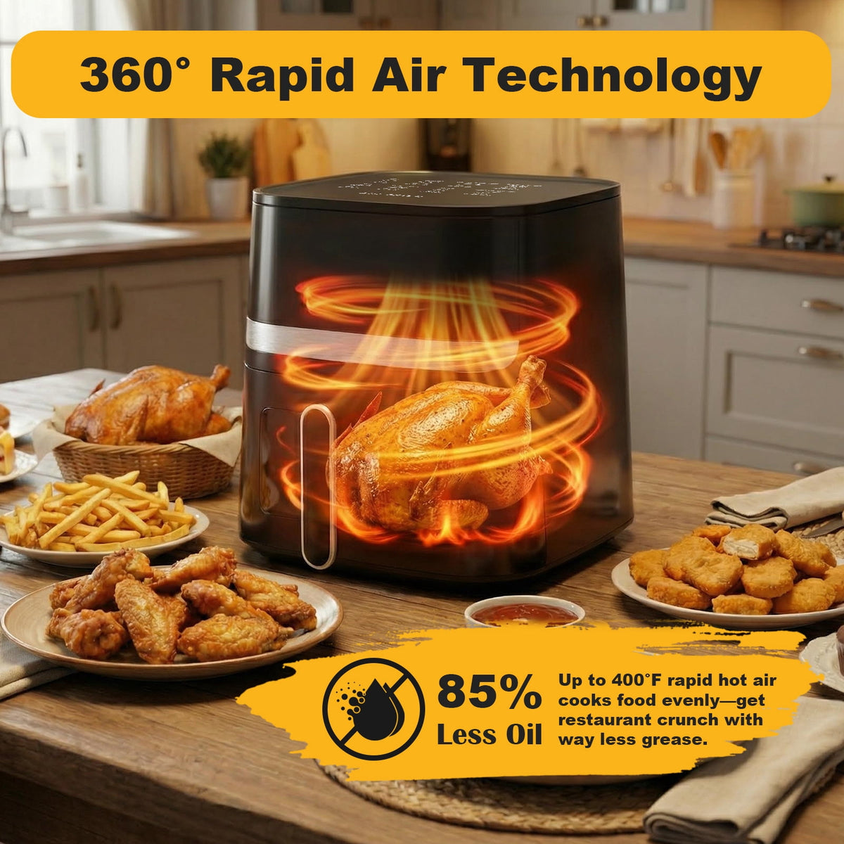 Garly Kitchen 8-Qt Air Fryer, 8-in-1 Presets Electric Hot Oven with Digital LED Touchscreen