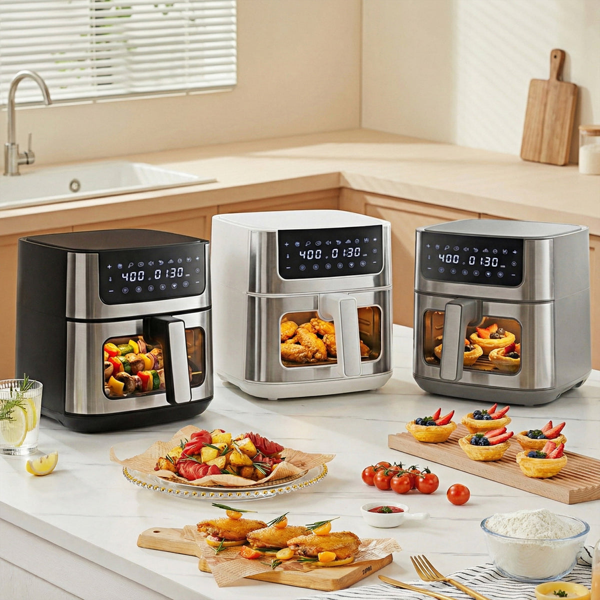 Garly Kitchen EDX 6-Qt Stainless Steel Air Fryer with Digital Touchscreen, 1500W, 8 Presets