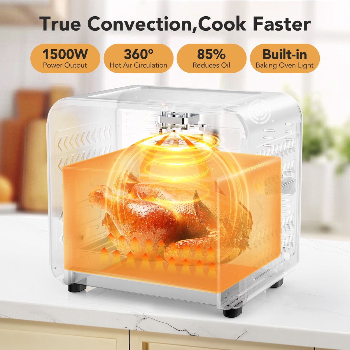 Garly Kitchen 21-Qt Air Fryer Toaster Oven with Convection, 5-in-1 Countertop Cooker, View Window