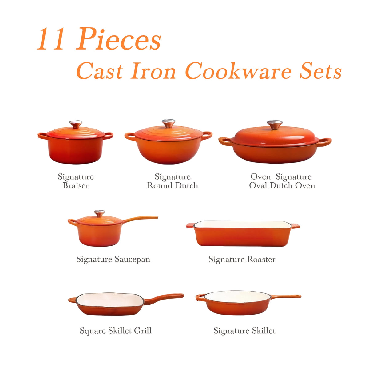 Garly Kitchen CAANNASWEIS 11 Piece Enameled Cast Iron Cookware Set