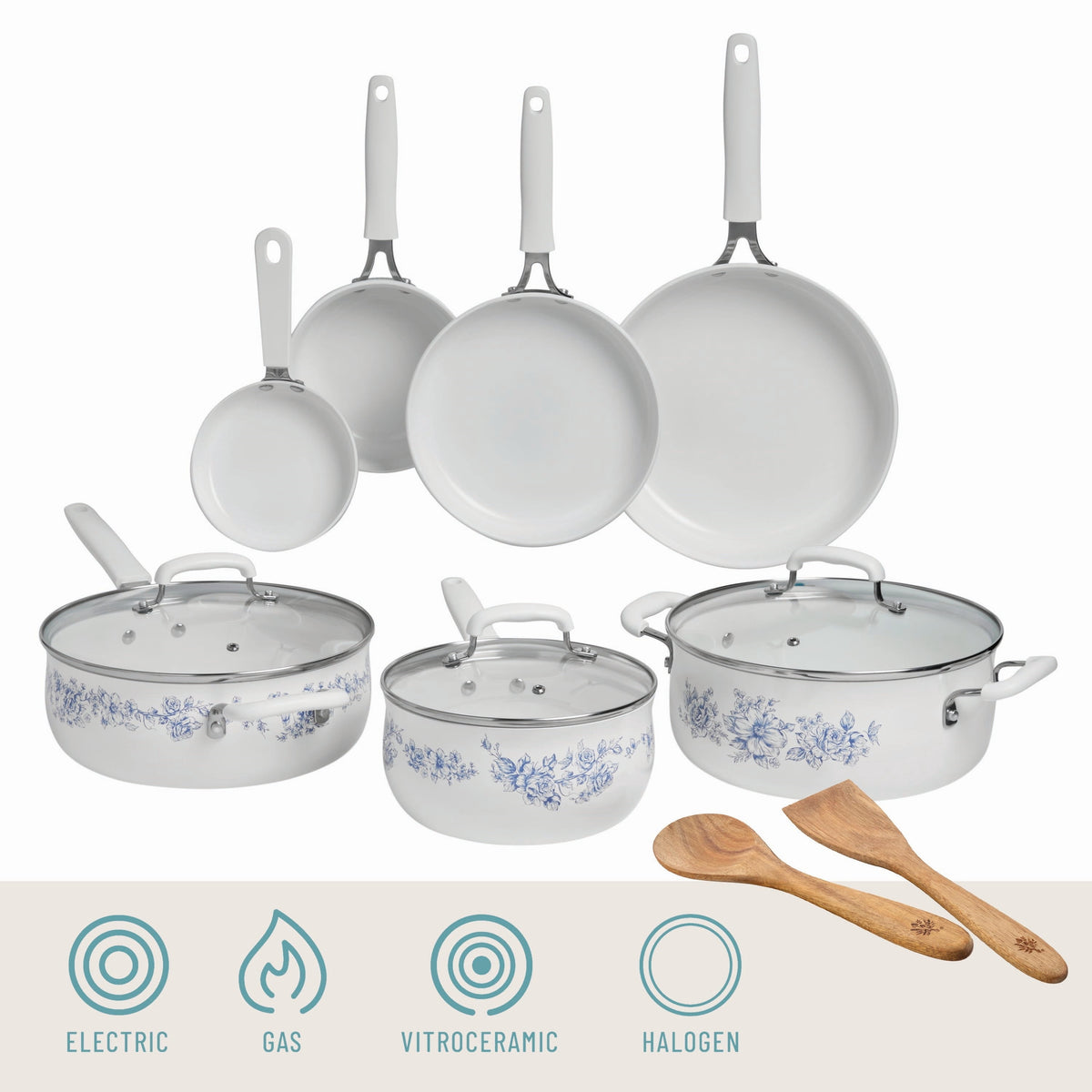 Garly Kitchen 12-Piece Classic Aluminum Cookware Set, Ceramic Nonstick