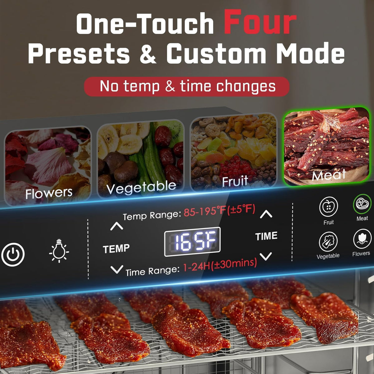 Garly Kitchen 800W Electric Food Dehydrator with 4 Presets, 16 Trays Stainless Steel