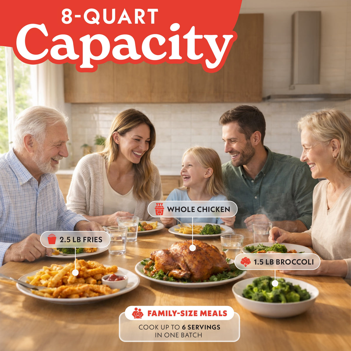 Garly Kitchen 8-Qt Air Fryer, 8 Presets with Digital Display, Easy View Window & Interior Light