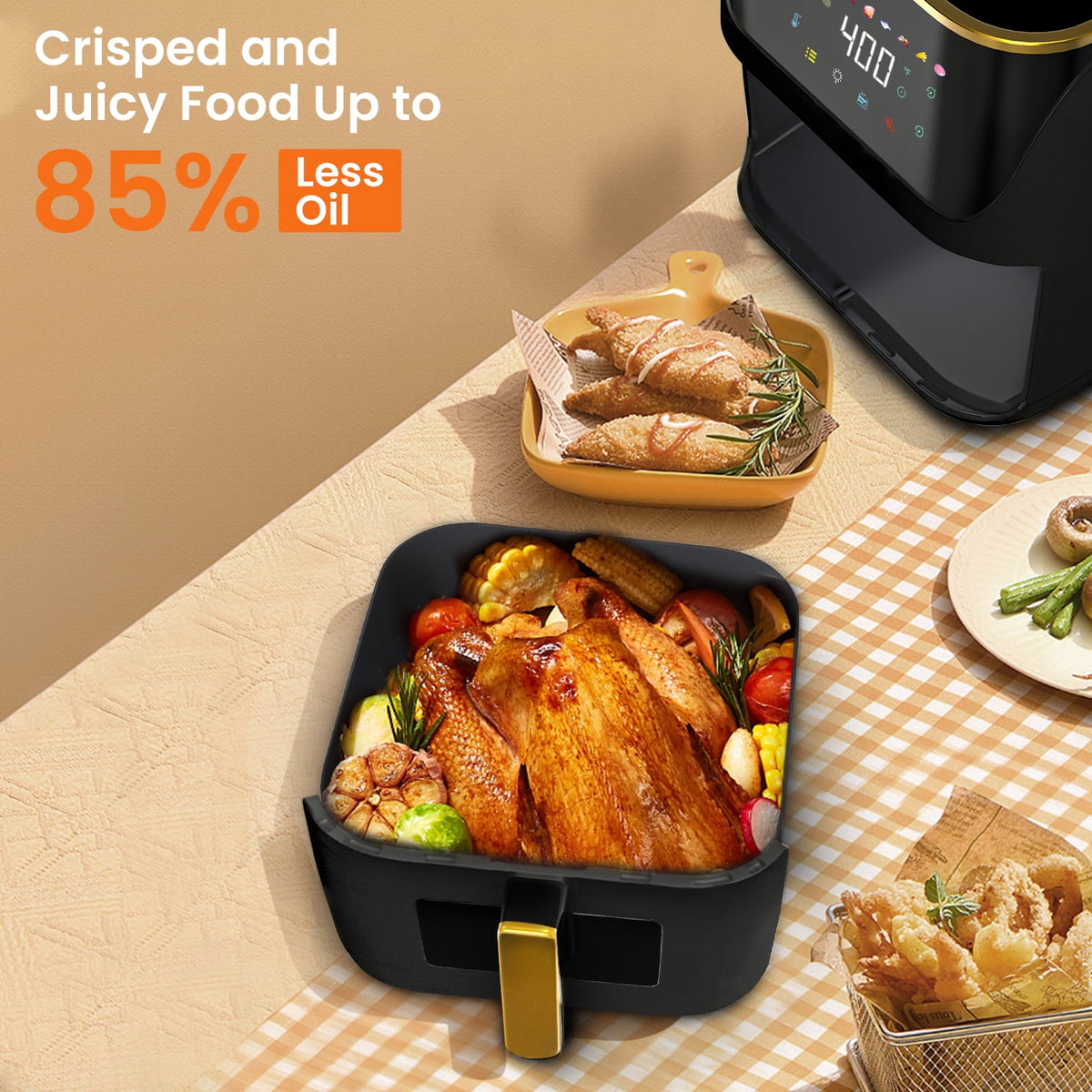 Garly Kitchen Newest Air Fryer Large 8.5-Qt, Black, 8-in-1 Touch Screen, View Window, 1750W