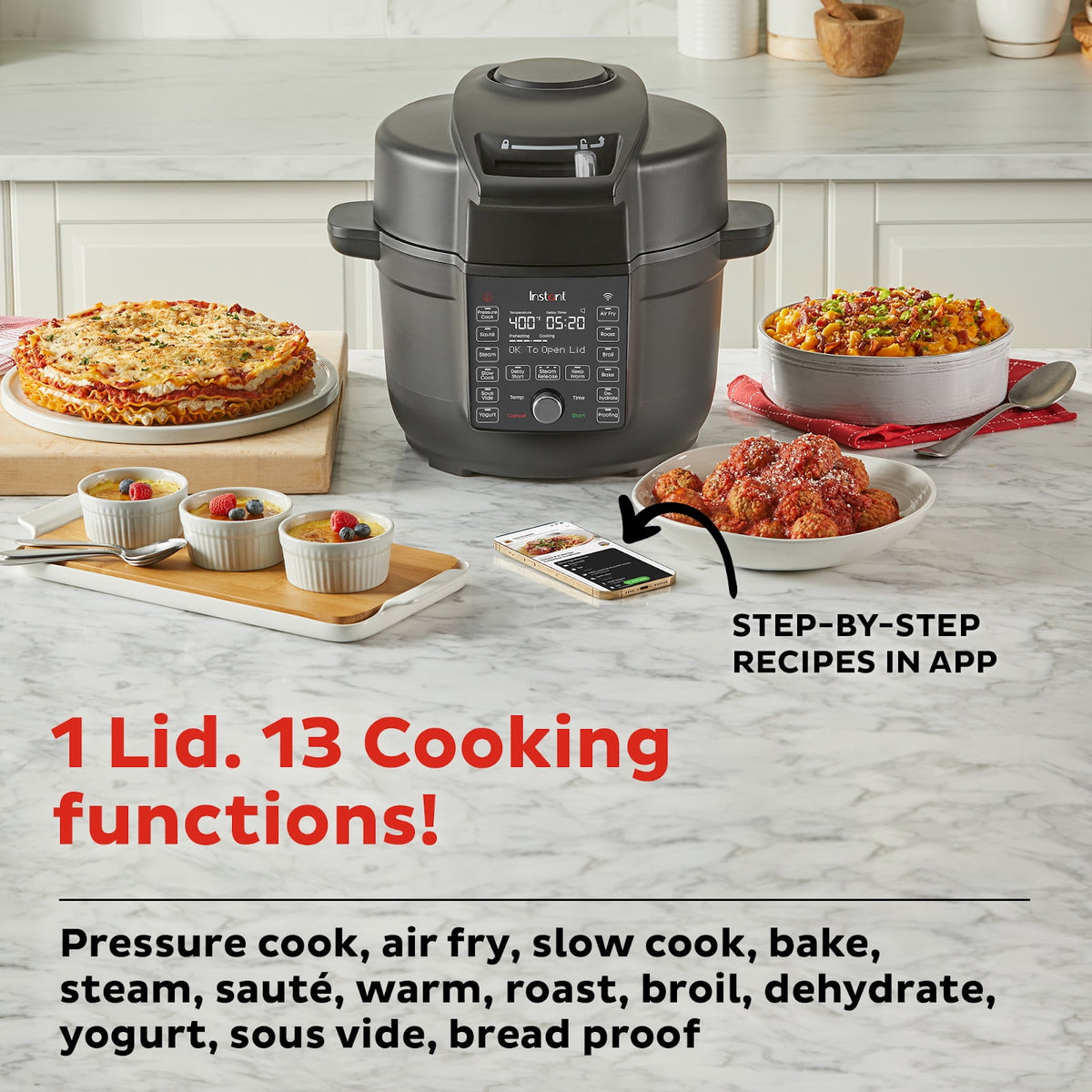 Garly Kitchen 6.5-Qt Duo Crisp Ultimate Lid with WIFI, 13-in-1 Air Fryer and Pressure Cooker Combo