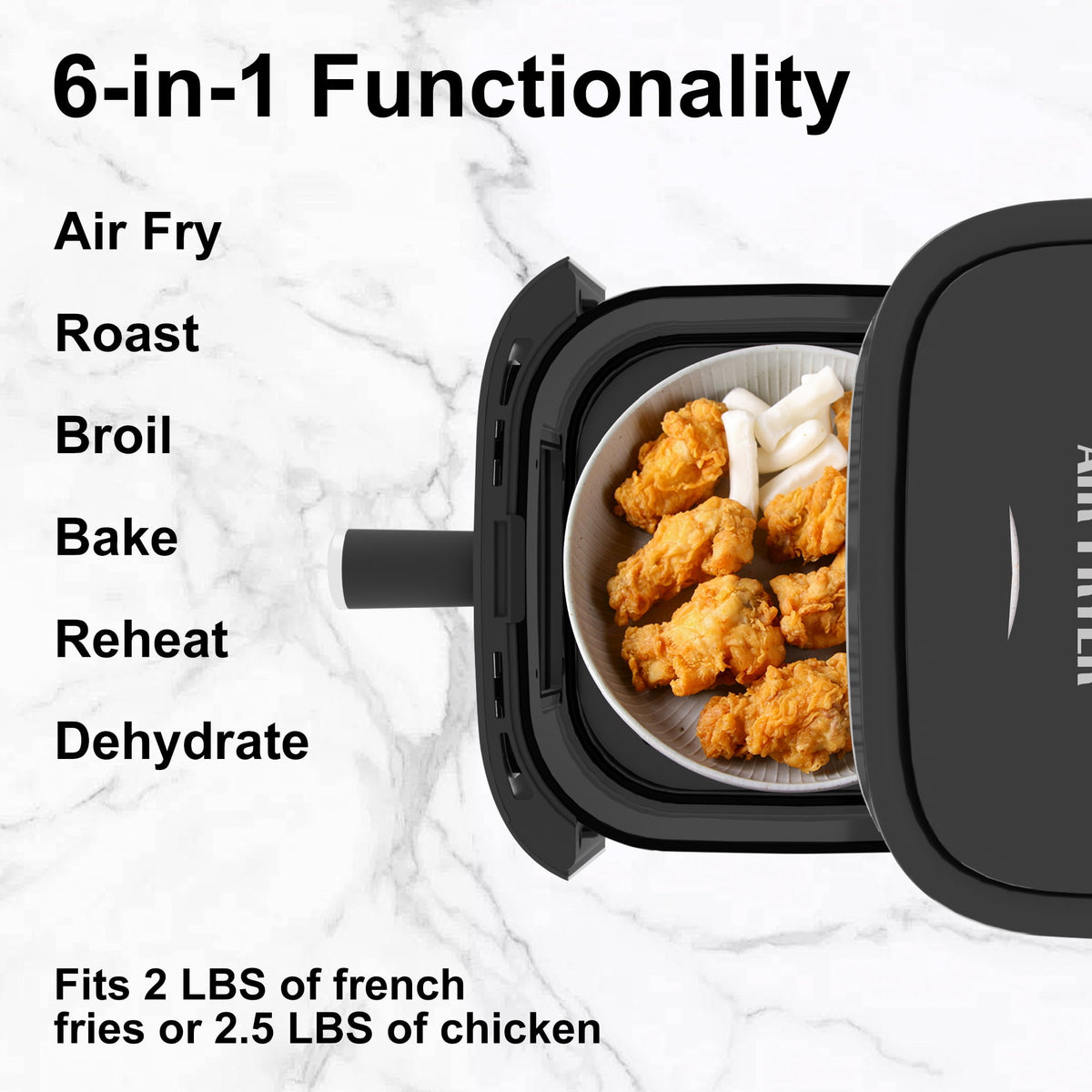 Garly Kitchen 6-Qt Air Fryer, 8-in-1 Electric Hot Oven with Digital LED Touchscreen, View Window