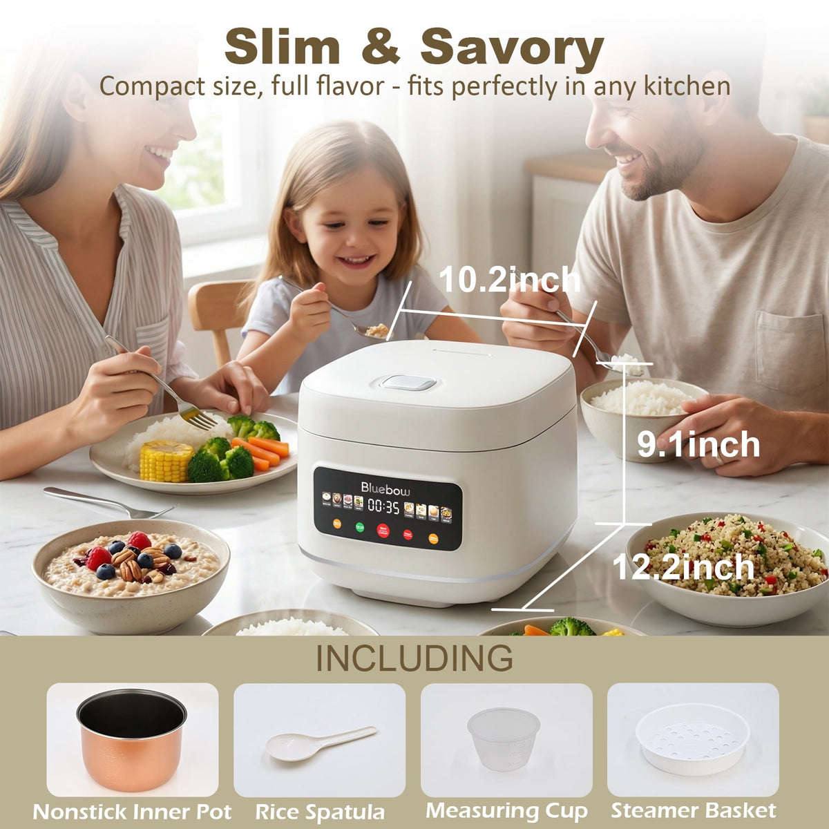 Garly Kitchen Digital Rice Cooker, 8-Cup 5.3-Qt Rice Maker, 8-in-1 Smart Multi-Cooker