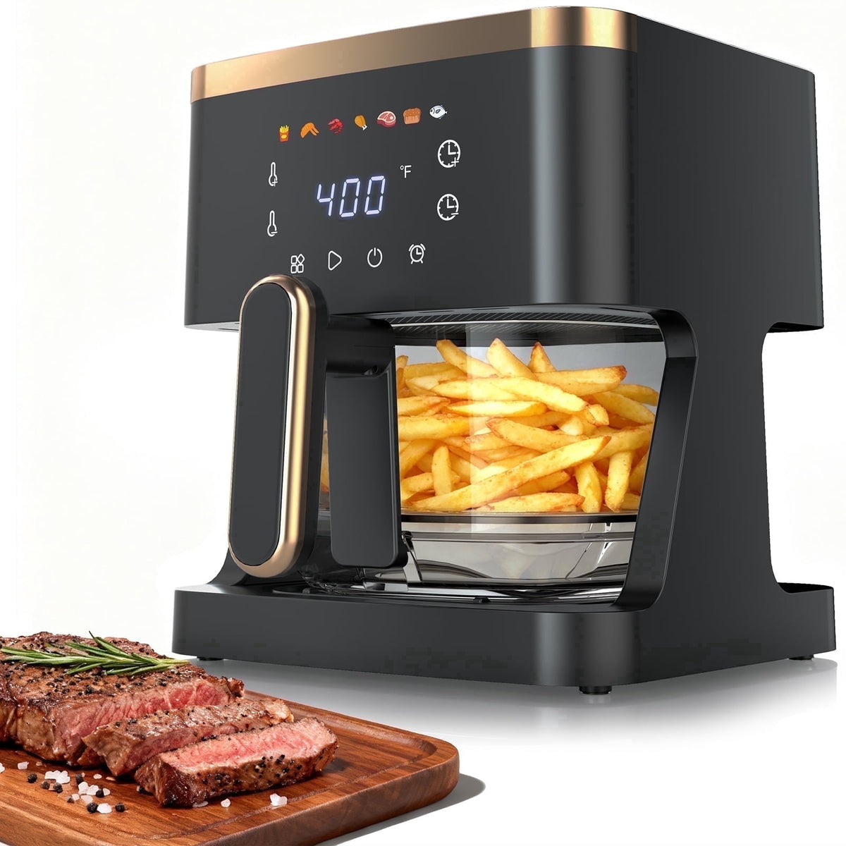 Garly Kitchen 7-in-1 Air Fryer, 5-Qt Glass Basket Fryer, 360° Cooking Window, 1400W Precise Heating
