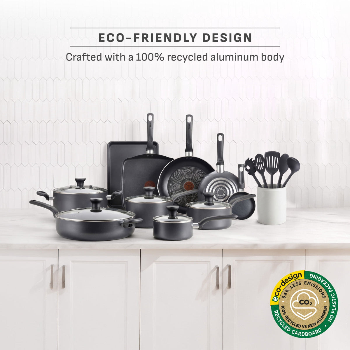 Garly Kitchen Nonstick Cookware, 20 piece Set, Grey, B087SKDW