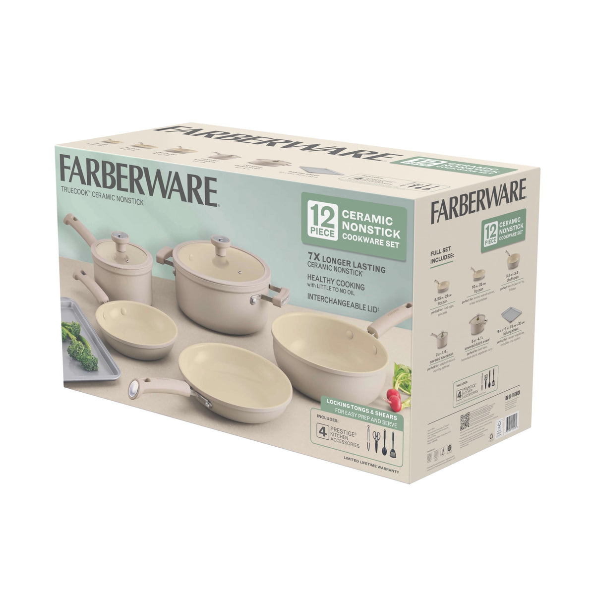 Garly Kitchen TrueCook 12-Piece Ceramic Cookware Set, Dishwasher Safe, Oven Safe to 350°F, Taupe