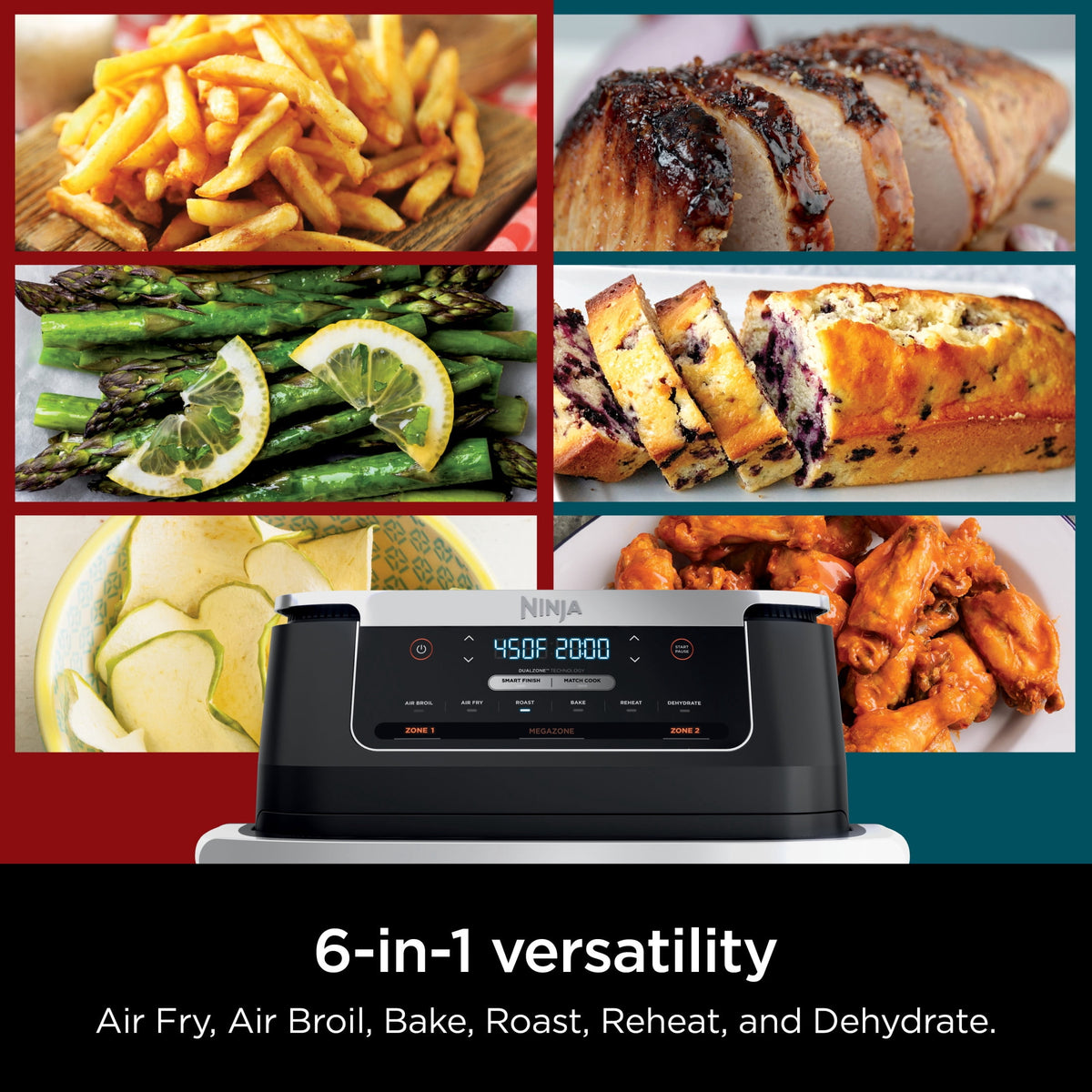Garly Kitchen Air Fryer 7-Qt, DualZone FlexBasket, 6-in-1, Smart Finish, Cook 2 Foods 2 Ways