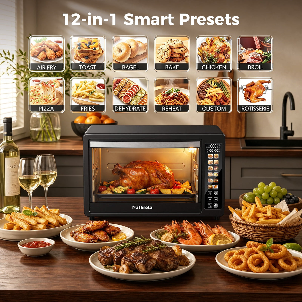 Garly Kitchen 35-Qt Super-Large Digita Toaster Oven Air Fryer, 360° Rotisserie Whole Roast