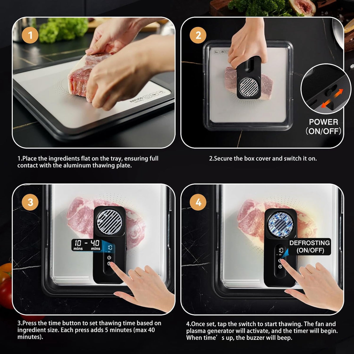 Garly Kitchen Rapid Meat Defroster Tray with Airflow Technology, Smart Thaw Frozen Meat in Minutes