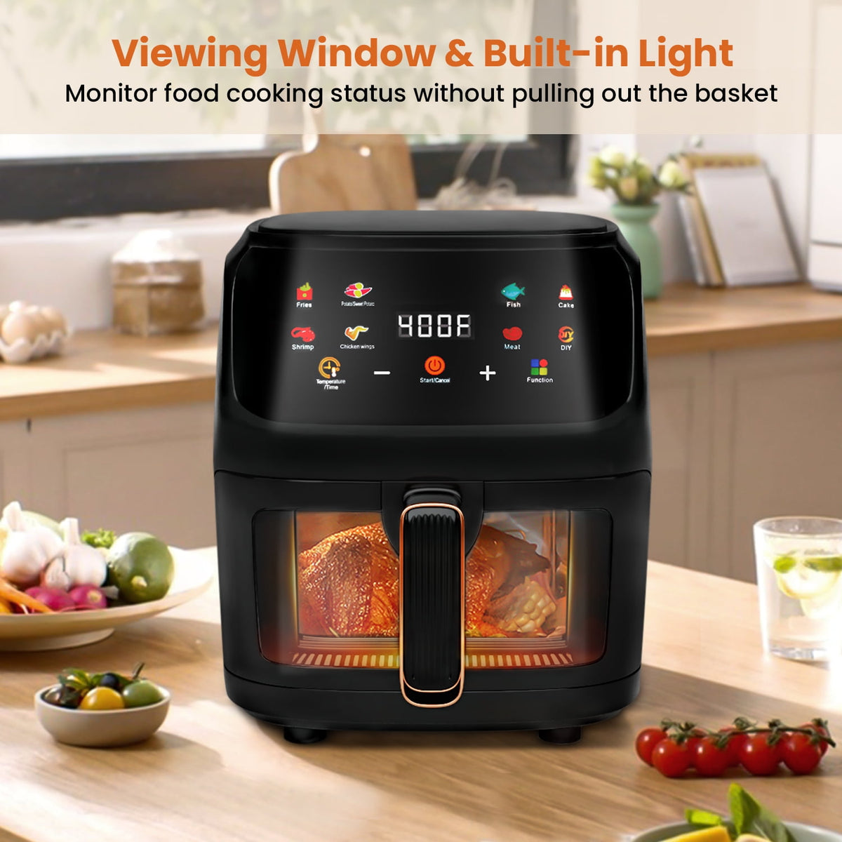 Garly Kitchen Air Fryer 7.5-Qt, Large 8-in-1 Digital Touchscreen, View Window, 1700W