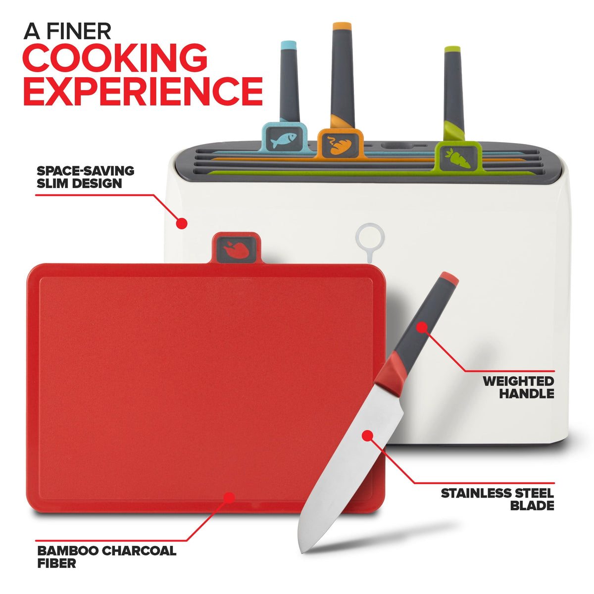 Garly Kitchen Smart Cutting Boards and Knife Set, Self Cleaning Cutting Board & Knives Holder