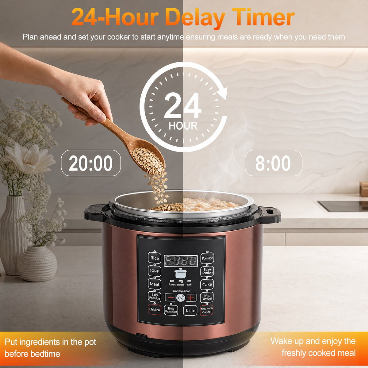 Garly Kitchen 6.5-Qt Electric Pressure Cooker, 12-in-1 Multi-Functional Slow Cooker, Rice Cooker